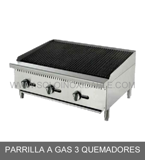 parrilla a gas de tres quemadores de acero inoxidable